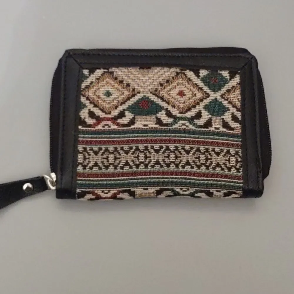 Canyon Sky Zip Credit Card Wallet Coin Purse Set‎ Tan Red Geometric Ethnic Print